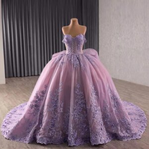Vestidos De 15 Quinceañeras Sleeveless Sweetheart Appliques Lace Up Back Purple Long Dress For Special Occasions