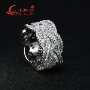 Sterling 925 Silver 12.5mm Wave Design Ring for Men And Women Emerald Moissanite Hip Hop Diamond Jewelry