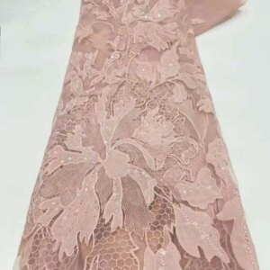 African 3D Flower Lace Fabric 5 Yards 2025 High Quality With Sequins Embroidered French Nigerian Beads Lace Fabric For Wedding