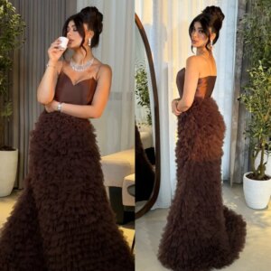 Customized Intricate Elegant Tulle Pleat Ruched Draped A-line Strapless Long Dresses Bespoke Occasion Dresses Matching Formal