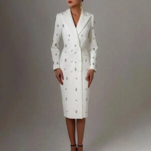 Handmade Beaded Women Suit Jacket Long Double Breasted Coat Long Plus Size Bride Of Mothe Dress 1 Piece Ladies Business Blazer