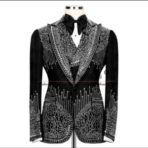 Luxury Beaded Stones Suits Men For Wedding Notched Lapel Prom Blazer Customized 3-Piece Man Banquet Groom Tuxedo traje de hombre