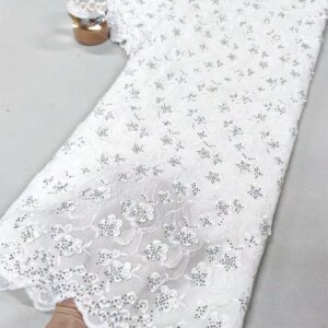 White Lace Fabric Nigerian Fabric 5Yards African Lace Fabric for Women French Mesh Lace Fabric Chiffon Cord for Wedding Q472 -1