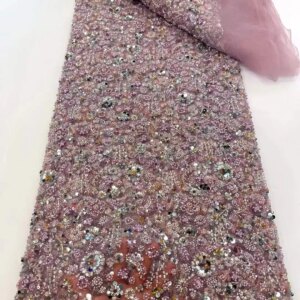 Pink African Groom Lace Fabric 2025 High Quality Beads Bridal Lace Fabric Luxury Sequins Nigerian French Embroidery for Wedding