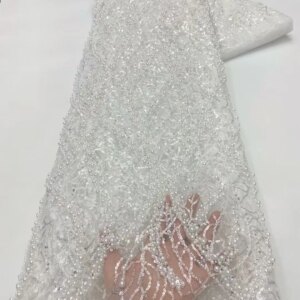 White Lace Fabric 2025 High Quality Lace 5 Yards Bridal Lace Fabrics Luxury Beaded Fabric African Lace Dresses for Woman Q362-1