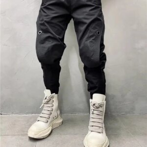 Design Personality Retro Overalls Vertical Cutting Stitching Matchet Pants Fashion Trend Loose Zip Ankle Banded Slacks