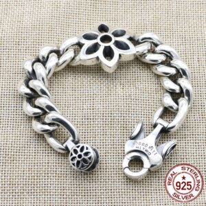 S925 sterling silver bracelet Cherry blossom glossy surface Powerful and exaggerated punk style personalized creative