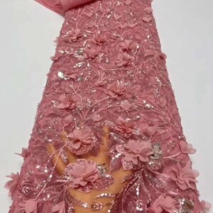 Luxury Onion African Lace Fabric High Quality Groom Nigerian Wedding Bridal 3D Flower Embroidery French Tulle Sequins Sewing