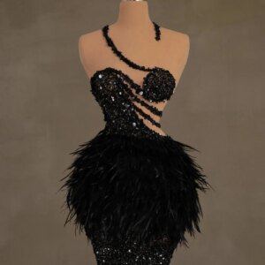 Black Feathers Mermaid Evening Dresses Customized Beaded Formal Occasion Dress Robes De Soiree 2025 Wedding Birthday Party Gowns