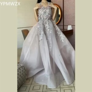 Customized Formal Dress Women Party Occasion Prom Gown YPMWZX V-neck Ball Floor Length Skirts Draped Applique Flower Bespoke Occ