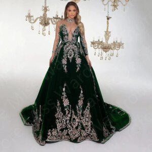 Gorgeous Emerald Evening Dresses 2024 New Occasion Party Prom Gowns Long Sleeves Wedding Guest Dress Crystal Beaded High Neck