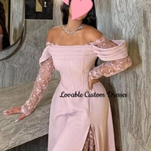 Customized Evening Dresses A-Line Off-The-Shoulder Neckline Floor-Length Flowers Dresses For Special Occasions Zipper Up