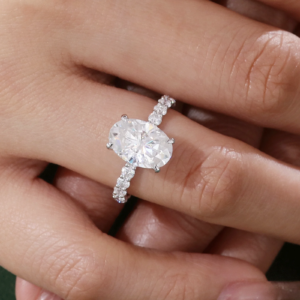 Provence Moissanite Half Eternity Rings for Women 10K D Color VVS Oval Cut 4CT Hide Halo Statement Rings for Gradmother with GRA