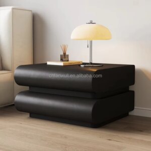Modern Saddle leather Design Furniture Nightstand Home Bedroom Furniture Round Wooden Bedside Table
