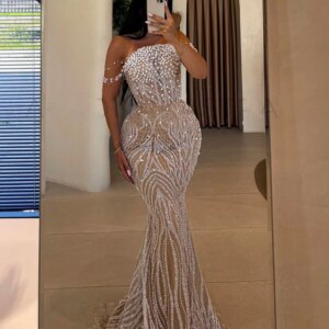 Luxurious Heavily Crafted Beaded Prom Dress Charming Mermaid Party Dress Elegant Exquisite Floor-length Evening Gowns Customized