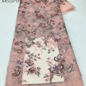 Latest African Sequins Beads Lace Fabric 2025 High Quality Lace Material French Nigerian Lace Fabric For Women Party Dress