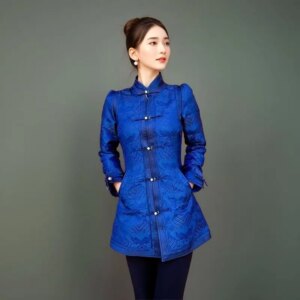 2025 New Mongolian Top Ethnic Style Mid-Length Coat Women’s Improved Modern Clothes Stand Collar