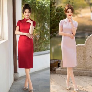 Old Shanghai Retro Chinese Style Jacquard Single Layer Mid-Length plus Size Cheongsam Qi Pao Spring and Summer New Back Home