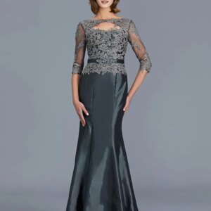 Gray Mother Of The Bride Dresses Mermaid 3/4 Sleeves Appliques Beaded Plus Size Long Groom Mother Dresses For Wedding Customized