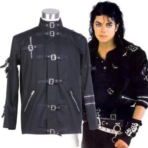 Unisex Michael Jackson Black Jacket Top Coat Cosplay Outwear Street Punk MJ Halloween Cosplay Military Stage Performance Costume