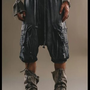 Designer Trendy Fashion Waste Soil Fan Can Multi-Level Deconstruction Paratrooper Pocket Washed Antique Finish Workwear Shorts