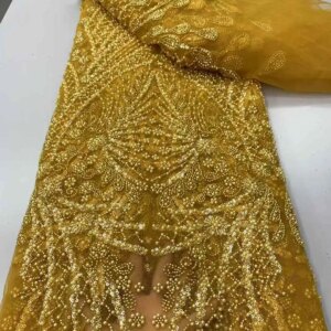 African Groom Lace Fabric 2025 High Quality Sequins Heavy Beaded Lace Fabrics For Nigerian Wedding French Lace Fabric Dresses
