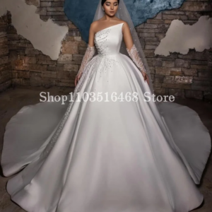 Luxury Satin Wedding For Women White Irregular Sheath Pearl Applique A-line Poncho vestidos de fiesta elegantes 2025 Custom