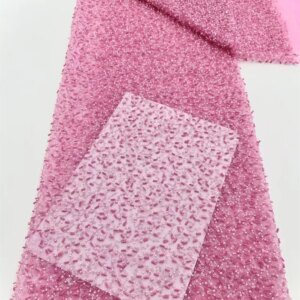 New African Fabrics 2025 Dubai Fabric Beaded Fabric Pink Fabric Luxury Beaded Lace Fabric Wedding 5 Yards French Lace Fa A1081-1