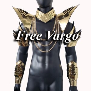 Burning Man Holographic Gold Dragon Scale Armor,Festival Choker Cape with Chain,Rave Shoulder Pads Carnival Outfit Costume