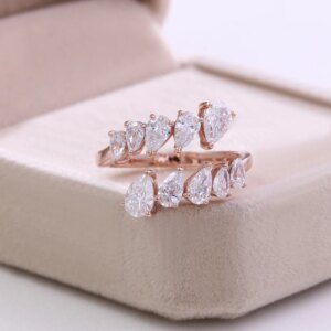 Provence solid 14K rose gold pear DEF VS lab grown diamond rings customized Promise Engagement wedding band Anniversary gift