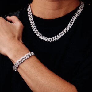 Provence 925 Sliver 10mm Cuban Link Chain Necklace lab diamond Hip Hop Jewelry Customized  Chains Bracelet rapper party