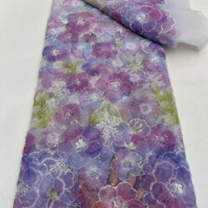 African Groom Lace Fabric 2024 High Quality New Nigerian 3D Flower Tulle Polyester Lace Fabrics For Party Dresses 5 Yards/Lot
