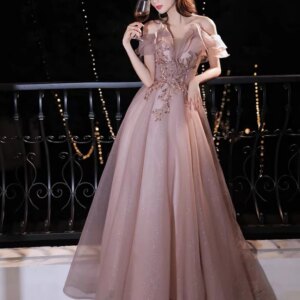 Purple Evening Dress Off Shoulder Beaded Shiny Sequin Elegant A Line Temperament Tulle Formal Party Bridesmaid Prom Gown