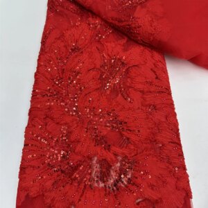 Luxury African Heavy Beads Lace Fabric 2025 High Quality 5 Yards Nigerian Sequins French Tulle Fabric Material For Wedding Party