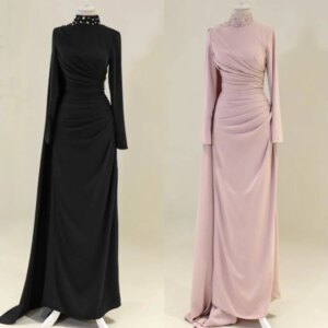 Customized Matching Exquisite Jersey Beading Draped Rhinestone Straight High Collar Long Dresses Bespoke Occasion Dresses Formal