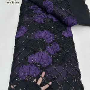 African French Beaded Lace Fabric 2025 Sewing Sequins Embroidery 3D Nigerian Net Mesh Lace Fabric for Women Wedding Party Dress