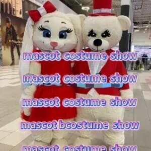 2pcs Both Hairy Bear And Hare Rabbit Cartoon Mascot Costume Plush Adult Christmas Fancy Dress Halloween Mascot Costume
