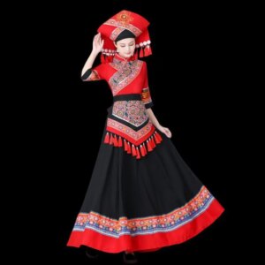 Zhuang Costume Guangxi Minority Ethnic Clothes Female Adult Style Miao Yi Performance Dancing Dress