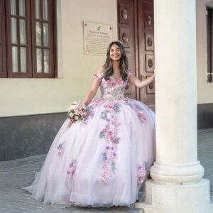 Customized light colour Off Shoulder Quinceanera Dress sequin applique crystal 3D flower Tull vestidos de 15 Quinceanera