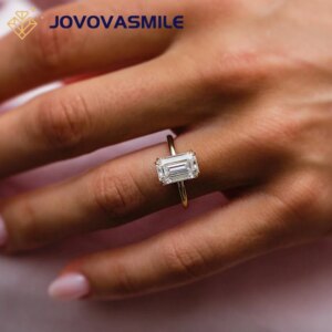 JOVOVASMILE Moissanite Ring 3 Carat 10×6.5mm Emerald Cut Moissanite In 14K Yellow Gold With 1.5mm Solitaire Band for Woman