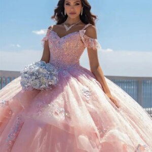 Pink Princess Sweet 16 Quinceañera Dresses Beaded Crystals Appliques Pearls Vestido De 15 Anos Mexi Custom Ball Gown