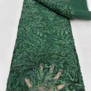 Handmade Beaded Lace Fabric High Quality Luxury Sequence African Nigerian Embroidery French Tulle Lace Fabric For Dress