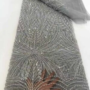 Luxury Beaded Sequins Lace Fabric Nigerian Lace Fabric 2025 High Quality Lace Pink Embroidered Fabric For Women’s Evening Dress