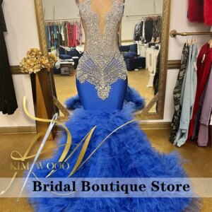 Luxury Royal Blue Diamonds Prom Dresses Sparkly Beads Rhinestone Crystal Tiered Ruffle Wedding Reception Party Gown Customized