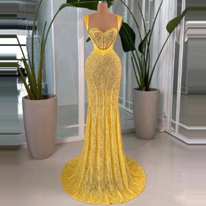 2025 Yellow Sweetheart Mermaid Evening Dress Elegant Sleeveless Formal Party Dress Floor Length Long Party Dress Customized