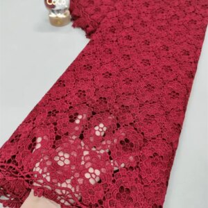 Red 2025 Latest High Quality African Nigerian Water Soluble Lace Fabrics Embroidery Guipure Lace For Party Dress 5 yards A893-1