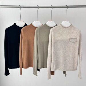 Autumn Winter B*C Women Cashmere Knitted Pullover Beaded Half High Collar Long Sleeve Casual Ladies Sweater