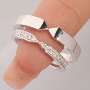 AZS Designer Handcrafted Custom Sharp Edge Gold-Plated Silver Rings with Lab-Grown Diamonds Women Couples Wedding Stacking Ring