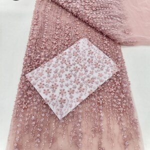 2025 Luxury African Sequin Groom Lace Fabric French Mesh Embroidery Beaded Lace Fabric Nigerian Tulle Lace Sewn Wedding Dress