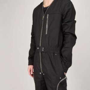 Oversized personalized zipper decorated V-neck pants, high-quality custom loose design, plus-size men’s one-piece pants